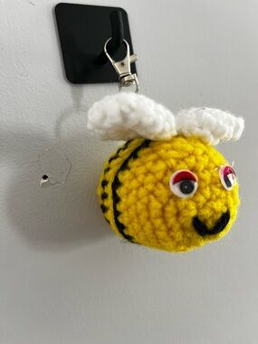 Hand Crafted Yellow Bee Keychain with White Wings